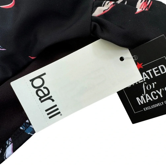 Bar III Tropical Escape Floral Print Hipster Bikini Swim Bottoms‎ Black Size S - Picture 8 of 12